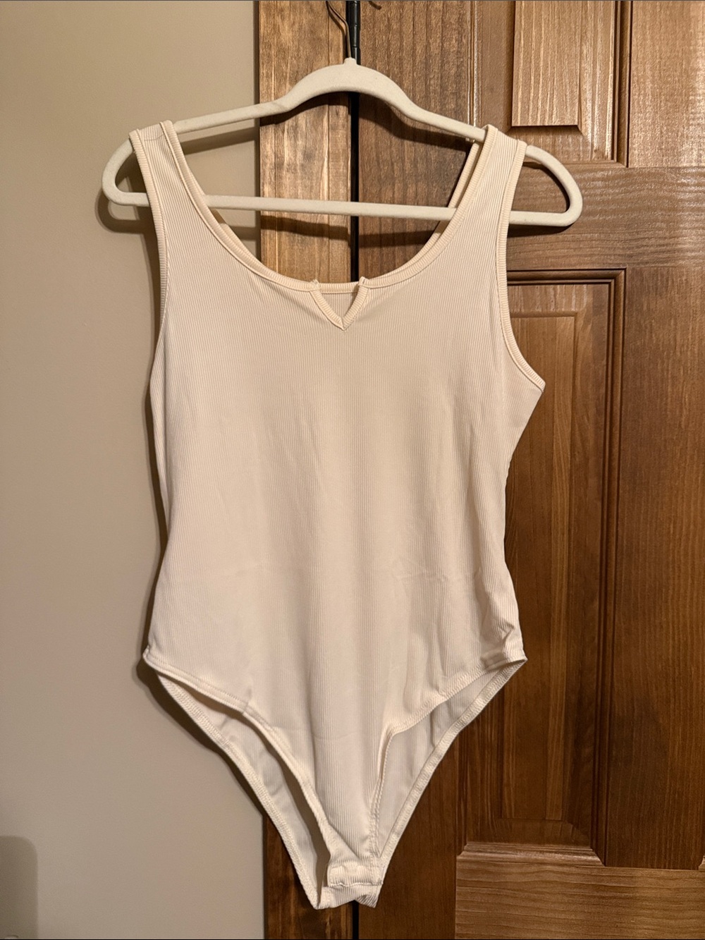 Women Cream Ribbed One-Piece Bodysuit